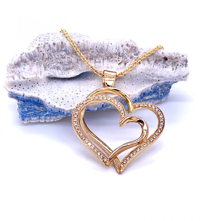 Double Heart Pendant In Yellow Gold With Diamonds Marc Siquet